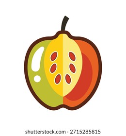 Sección transversal estilizada de una manzana con semillas de fruta