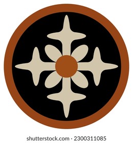 Flor de forma cruzada estilizada en círculo. Antiguo diseño de cerámica griega. Ilustración vectorial aislada.