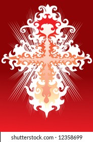 Stylized cross in white on a red background, vector illustration, EPS