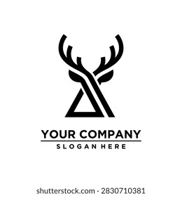 Stylized crossed deer antlers logo design for company branding