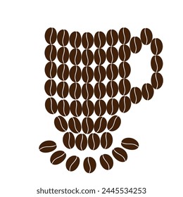 Stylized cup of coffee beans with saucer in trendy brown Coffee Day greetings or cards design idea