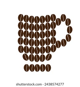 Taza estilizada de granos de café en marrón de moda. Concepto de diseño para tarjetas, carteles o vallas publicitarias
