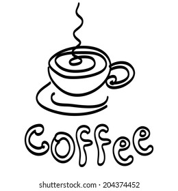 Stylized cup of coffee. Sketch of coffee cup. Coffee cup illustration 
