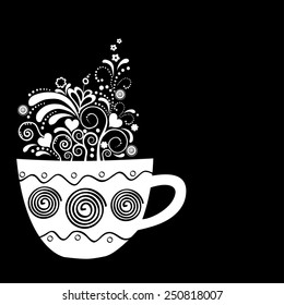 Stylized cup with floral elements place for text