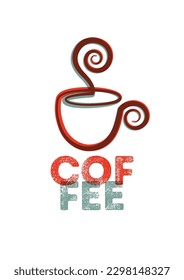 Taza estilizada de café caliente o té. Emblema o logotipo para café y cafetería. Afiche de estilo grunge del café vintage o diseño de menú. Ilustración vectorial.
