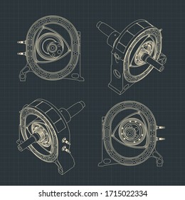 Stylized cutaway vector illustration of a rotary engine drawings