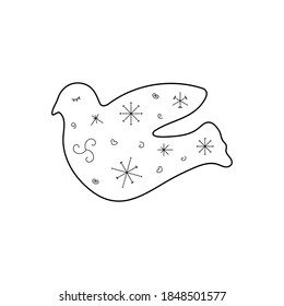 Stylized cute bird. Outline style. Vector illustration for décor, greeting cards, posters, prints for clothes, emblems.