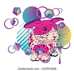 Stylized cute bunny with abstract patterns, decorative background.