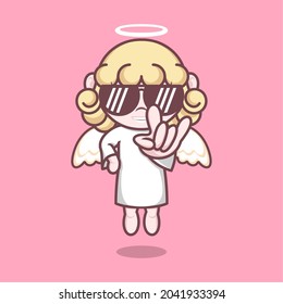 Stylized cute cartoon angel giving rock sign. vector illustration for mascot logo or sticker