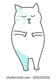 Stylized cute cat drawn in line, isolated on a white background