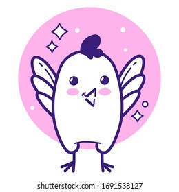 Stylized Cute chick icon. Easter vector pink set. Chicken on pink background 