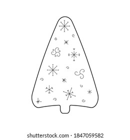 Stylized cute Christmas tree. Outline style. Vector illustration for décor, greeting cards, posters, prints for clothes, emblems.