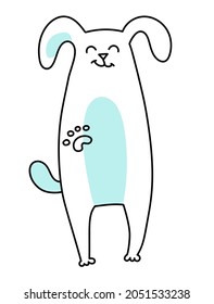 Stylized cute dog drawn in line, which waves its paw, isolated on a white background