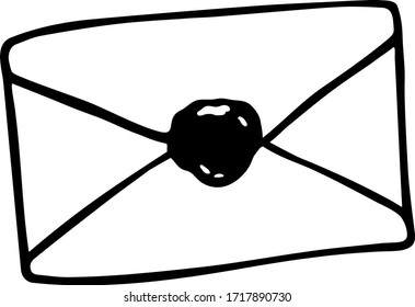 Sobre de doodle estilizado y bonito sellado con sello. Ilustración vectorial dibujada a mano para tarjetas de felicitación, carteles, pegatinas y diseño profesional. Aislado sobre un fondo blanco.
