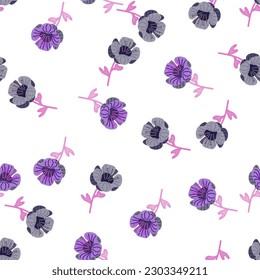 Stylized cute flower seamless pattern in simple style. Abstract floral endless background. For fabric design, textile print, wrapping paper, cover. Vector illustration