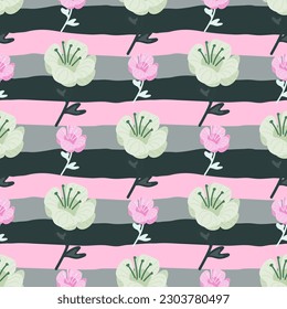 Estilizado adorable patrón de flores sin costura en estilo sencillo. Resumen de fondo floral interminable. Para el diseño de tejidos, impresión textil, papel de envoltura, cubierta. Ilustración del vector