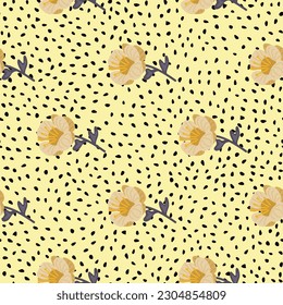 Stylized cute flower seamless pattern in simple style. Abstract floral endless background. For fabric design, textile print, wrapping paper, cover. Vector illustration
