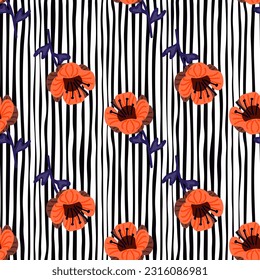 Estilizado adorable patrón de flores sin costura en estilo sencillo. Resumen de fondo floral interminable. Para el diseño de tejidos, impresión textil, papel de envoltura, cubierta. Ilustración del vector