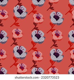 Estilizado adorable patrón de flores sin costura en estilo sencillo. Resumen de fondo floral interminable. Para el diseño de tejidos, impresión textil, papel de envoltura, cubierta. Ilustración del vector