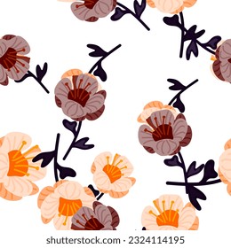 Estilizado adorable patrón de flores sin costura en estilo sencillo. Resumen de fondo floral interminable. Para el diseño de tejidos, impresión textil, papel de envoltura, cubierta. Ilustración del vector