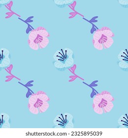 Stylized cute flower seamless pattern in simple style. Abstract floral endless background. For fabric design, textile print, wrapping paper, cover. Vector illustration