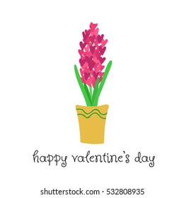 a stylized cute hyacinth; a vector illustration; in a kids or cartoon style;  a greeting cards for valentine's day; women's day; mother's day