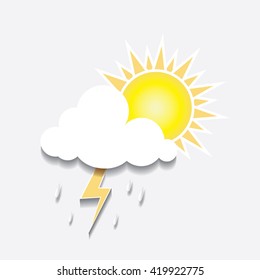 Stylized cutout sun,cloud,thunder and rain.Vector illustration.