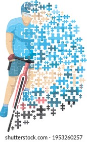 Stylized cyclist, athlete, racer. Composition with puzzle vector