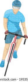 Stylisierter Radfahrer, Athlet, Rennfahrer. Komposition mit Rätsel-Vektorgrafik