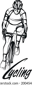 Stylized cyclist symbol, black linear vector drawing isolated on white background. Cycling race, cycle track.