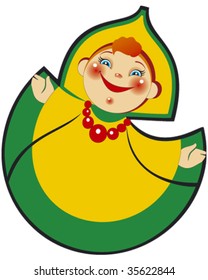 stylized dancing girl in national dress vector illustration