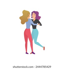 Stylized dancing people on dancefloor. Dance party, dancing group, active lifestyle flat vector illustration