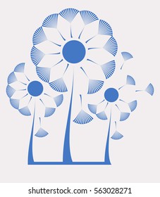 stylized dandelion clocks in blue shades