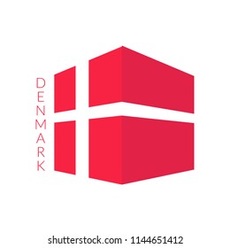 Stylized danish national flag.Isometric symbol of Denmark.Minimalistic style illustration.