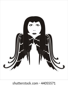 stylized dark angel woman on a white background