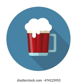 Stylized dark beer mug with shadow. Flat design.