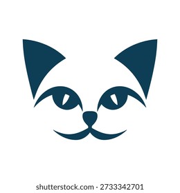 Un icono estilizado de la cara del gato azul oscuro en una cara con orejas y ojos