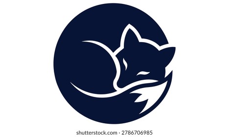Stylized Dark Blue Fox Sleeping in Circle Logo