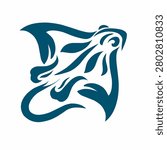 Stylized Dark Blue Manta Ray Tribal Silhouette Vector Clipart