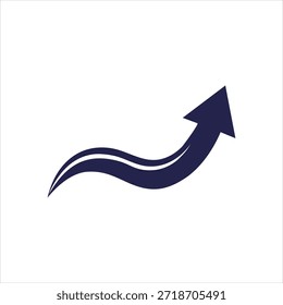 Una flecha estilizada, azul oscuro y ondulada que apunta diagonalmente hacia arriba, simbolizando un cambio positivo, crecimiento o una tendencia creciente. Este elemento gráfico se presenta claramente aislado sobre un fondo blanco puro