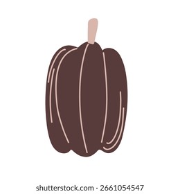 Stylized dark brown pumpkin with simple lines, great for rustic fall decor, Halloween graphics, Thanksgiving art, and cozy seasonal illustrations.