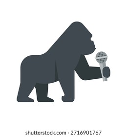 Un gorila gris oscuro estilizado sostiene un micrófono, como si estuviera a punto de hablar o cantar. La Imagen es una simple ilustración gráfica.