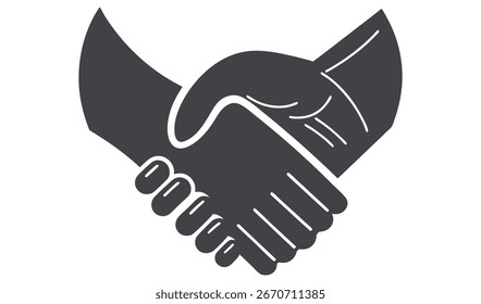 Eine stilisierte, dunkelgraue Ikone aus zwei Händen, die auf weißem Hintergrund zitternd für Übereinkunft, Partnerschaft und Vertrauen steht.