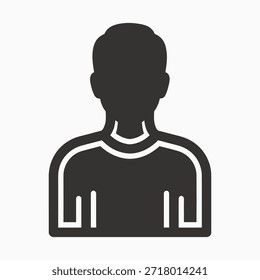 Una silueta estilizada de color gris oscuro de la parte superior del cuerpo de una persona que lleva una camiseta con ribete blanco en el cuello y los hombros. El icono es simple y moderno.