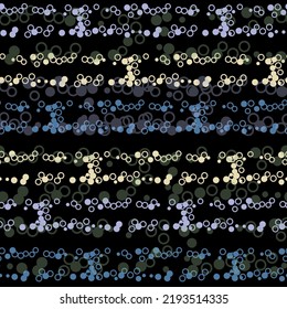 Stylized dark green and brown flowers on a black background.  Small polka dot seamless pattern background.