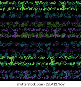 Stylized dark green and brown flowers on a black background.  Colorful lights seamless background