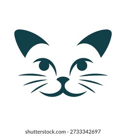 Ein stilisiertes dunkelgrünes Katzengesicht-Symbol mit Ohren und Whiskern