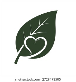 Una hoja verde oscura estilizada con forma de corazón blanco integrado en sus venas, simbolizando la naturaleza y el amor.