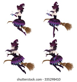 Stylized dark Halloween witch and stylish broom.