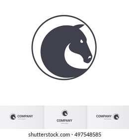 Stylized Dark Horse Head in Circle for Mascot Logo Template